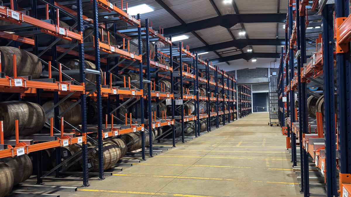 Casks racked in The Single Cask's bonded warehouse in Glenrothes