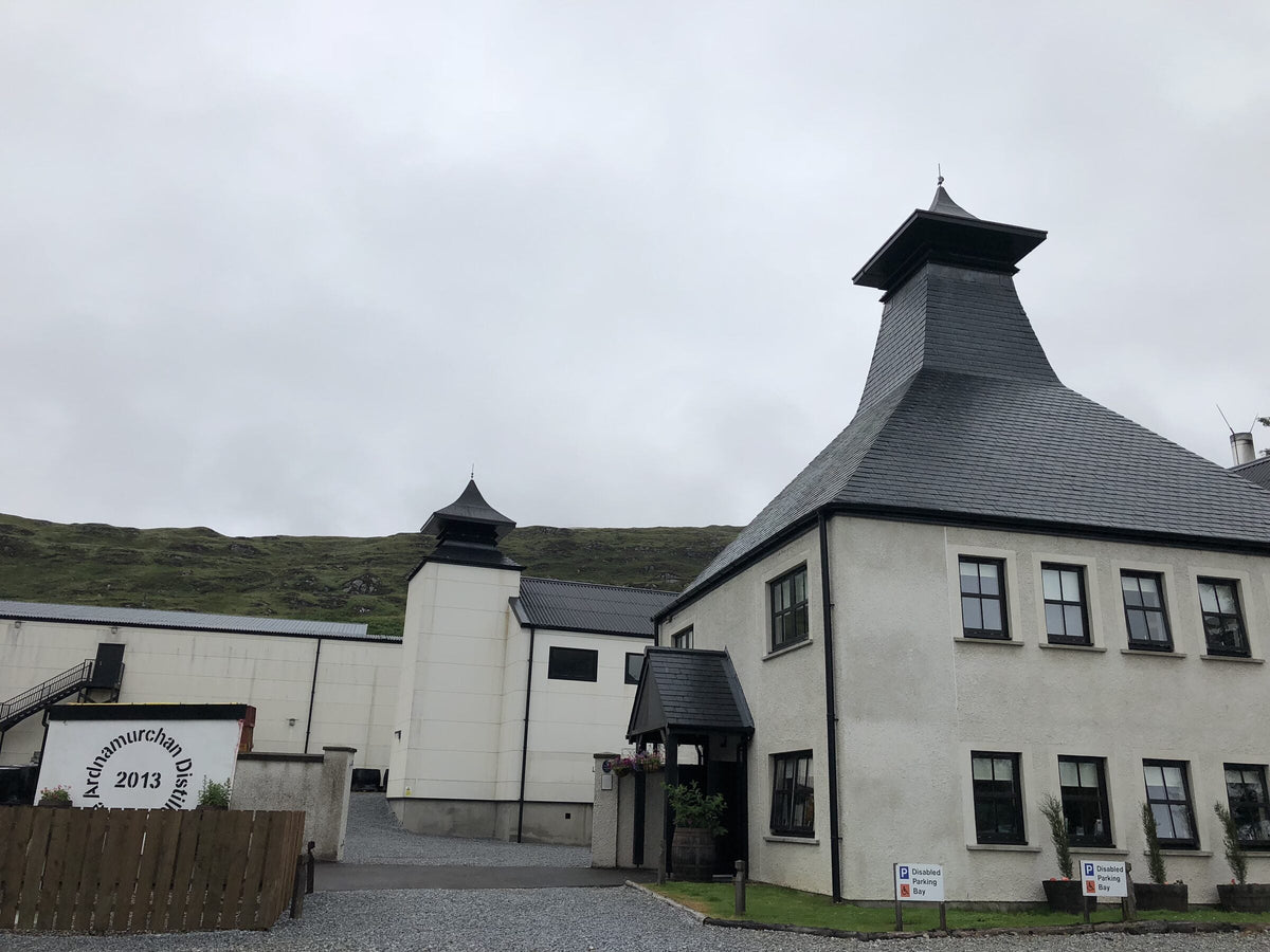 The pagoda-topped kiln tower at Ardnamurchan Distillery on the west Highland peninsula