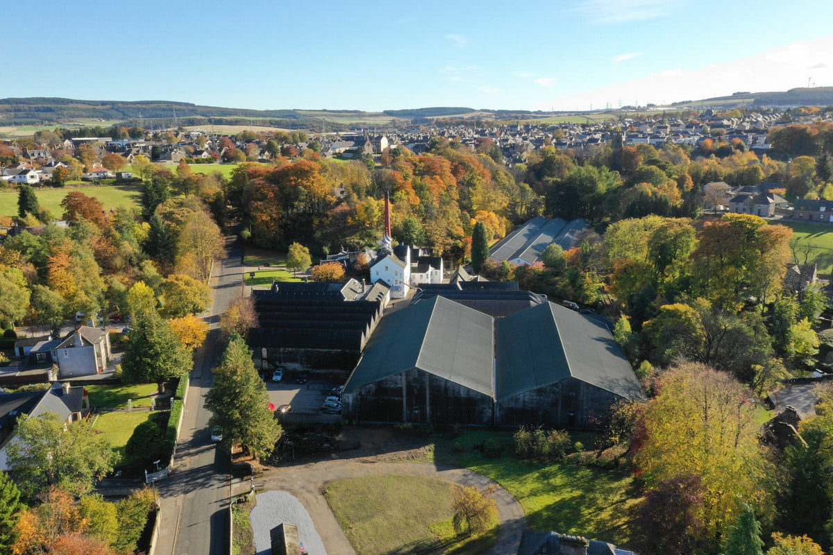 Aerial view of Strathisla Distillery and the town of Keith, Speyside