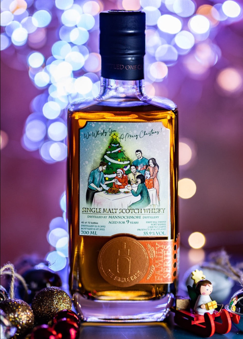 Christmas whisky bottle, single cask scotch whisky