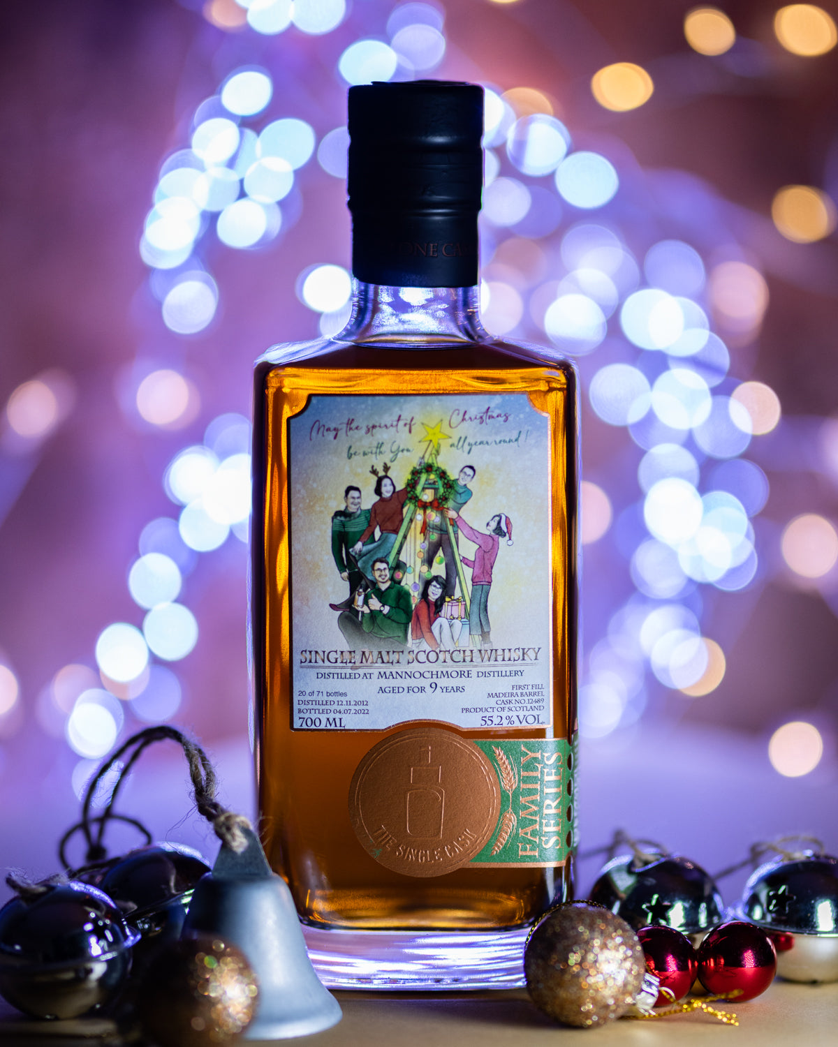 Christmas whisky bottle, single cask whisky bottle
