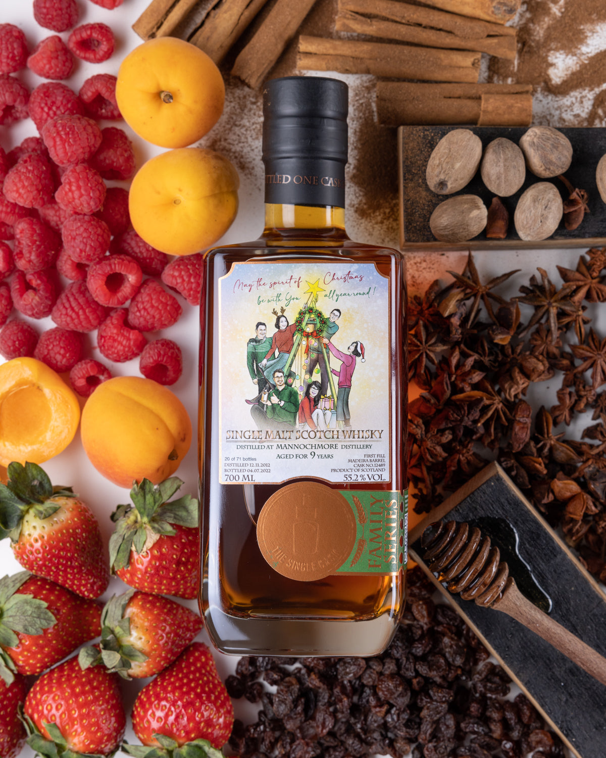Christmas whisky bottle, single cask whisky bottle