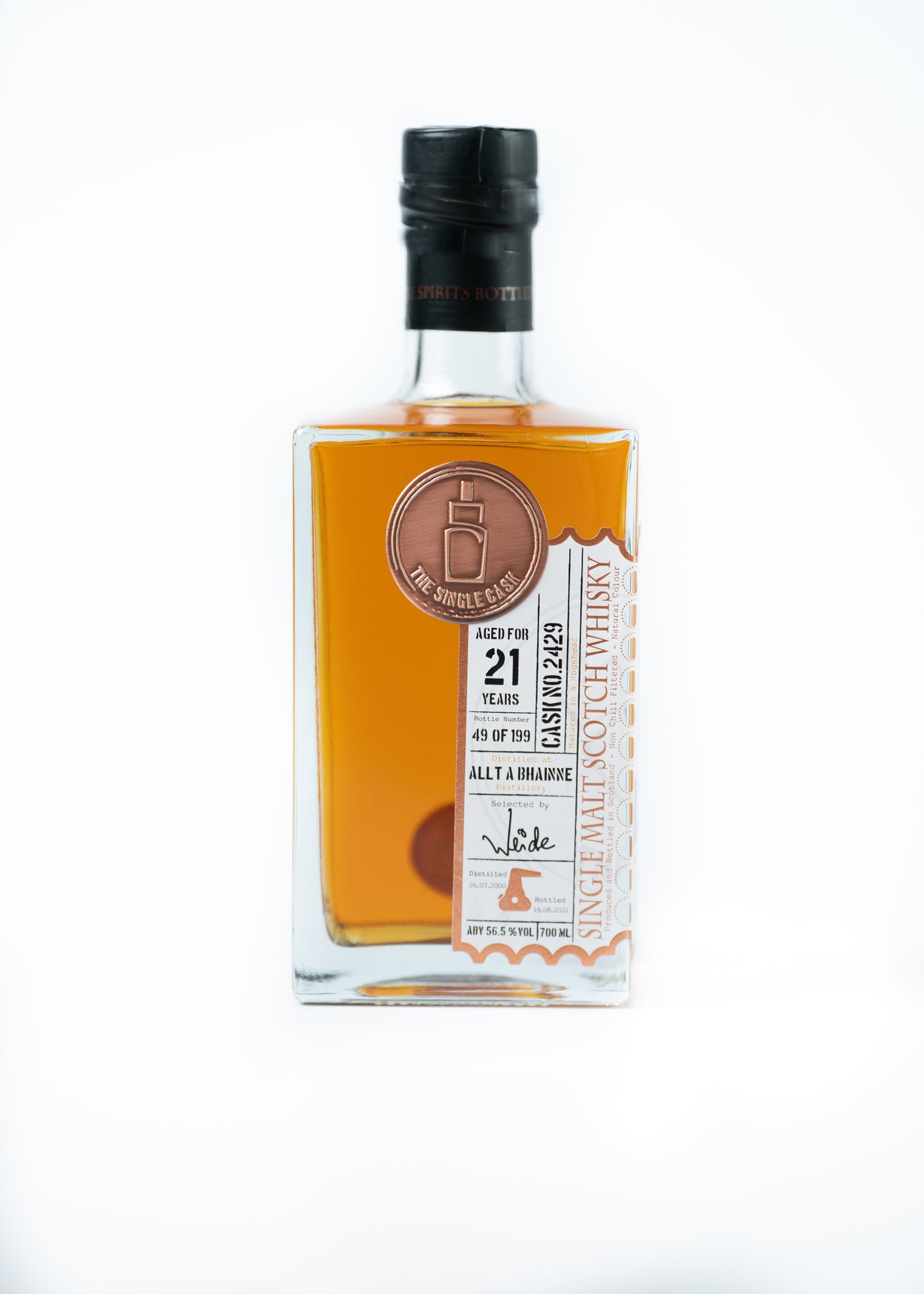 21 years old Allt A Bhainne single malt scotch whisky bottled by The Single Cask  Edit alt text