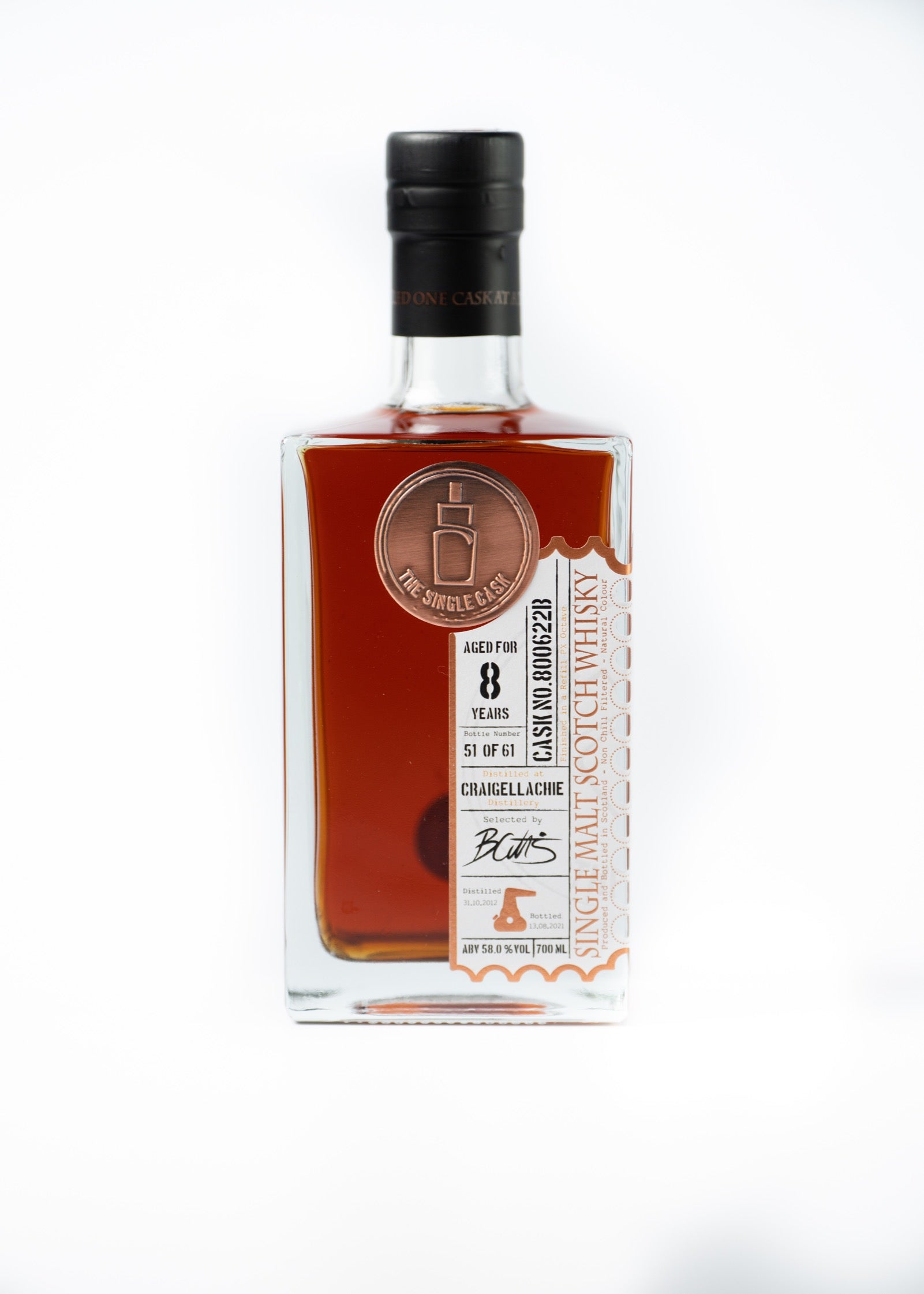 Craigellaiche 8 years old single malt scotch whisky bottled by The Single Cask, Finished in a Refill PX Octave