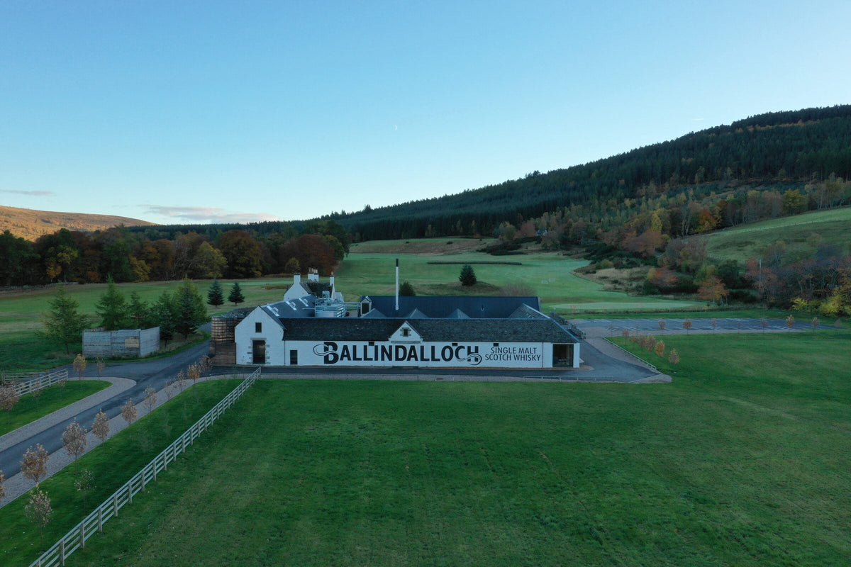 Aerial view of Ballindalloch distillery and estate, Speyside