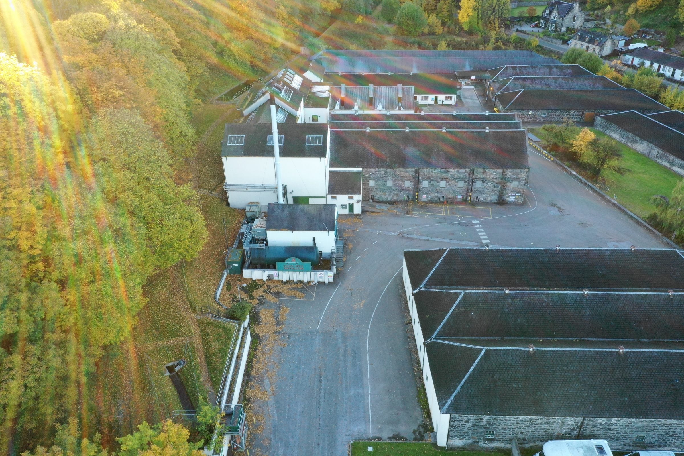 Glen Spey distillery from the air, Speyside Scotland, by The Single Cask