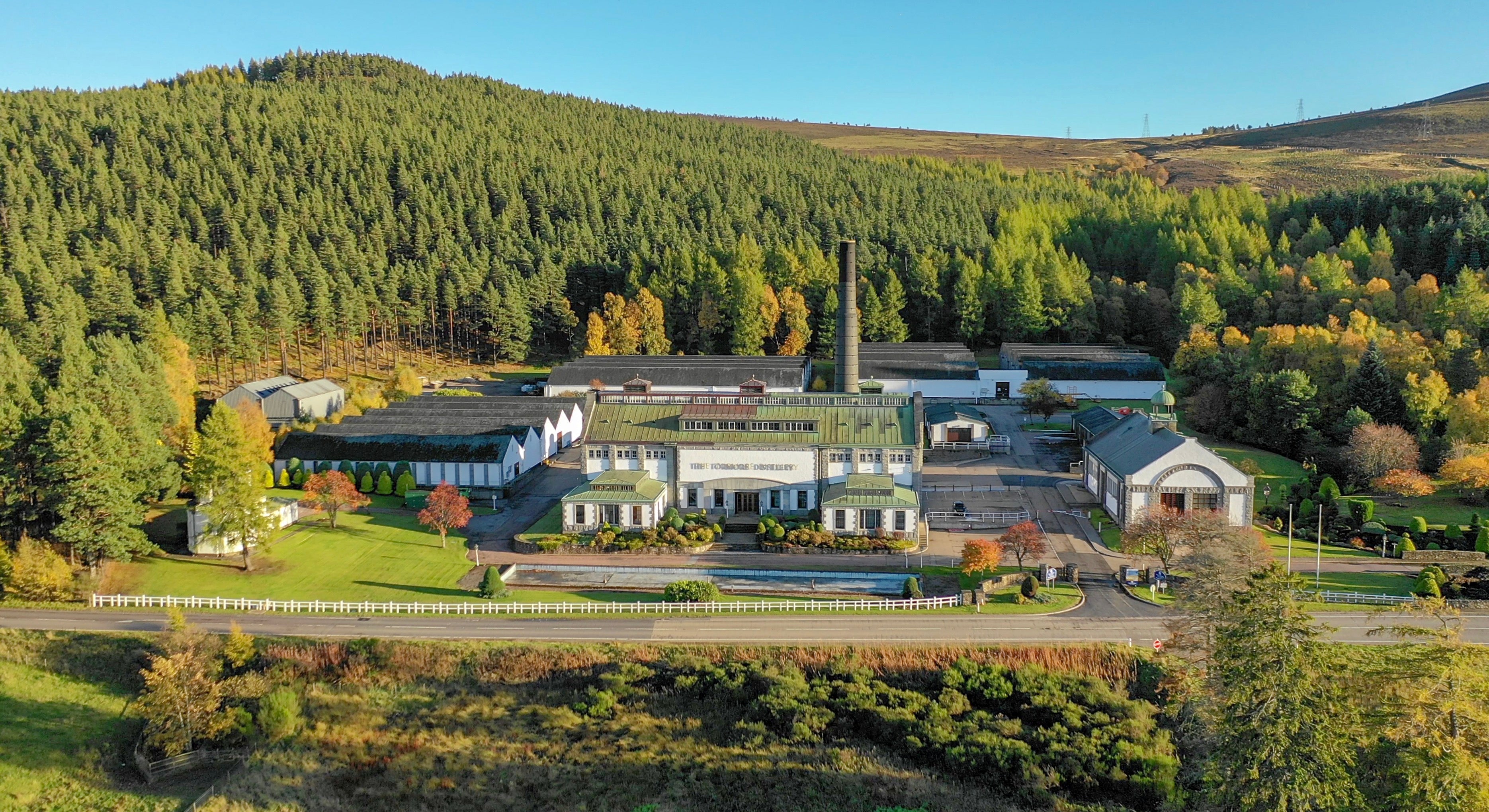 Tormore distillery from the air, Speyside Scotland, by The Single Cask