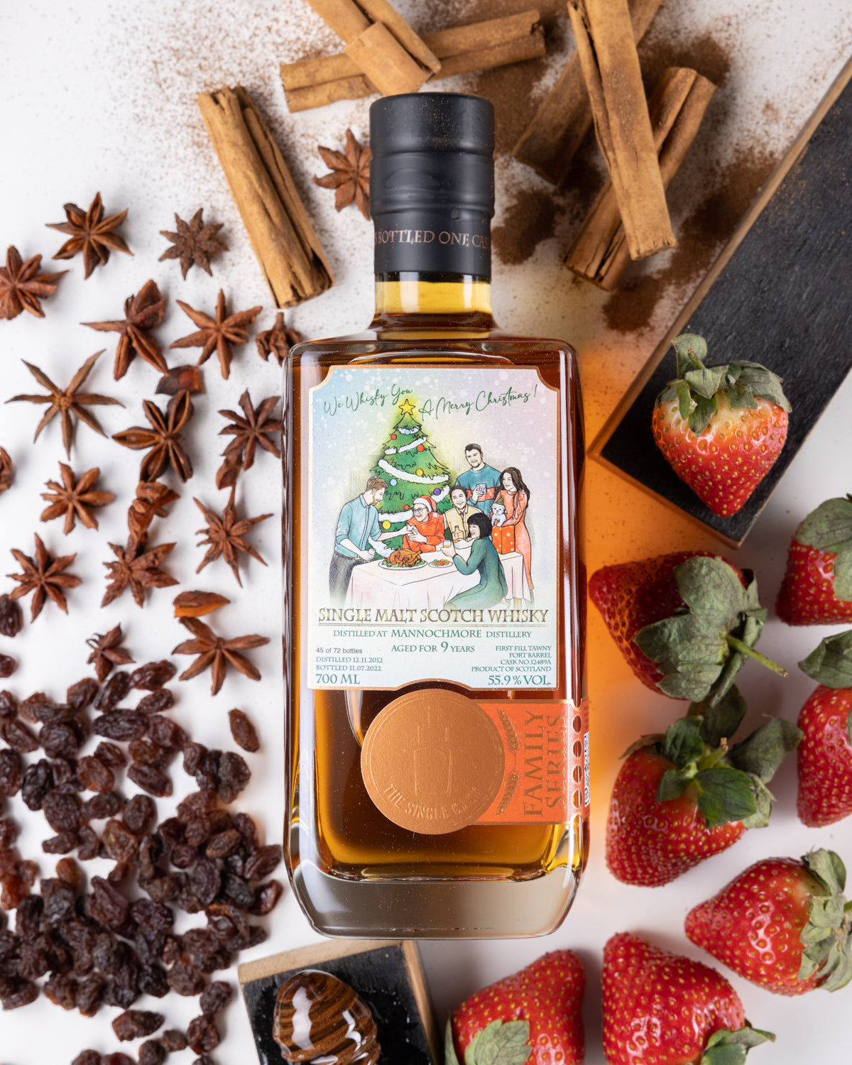 Christmas whisky bottle, single cask scotch whisky