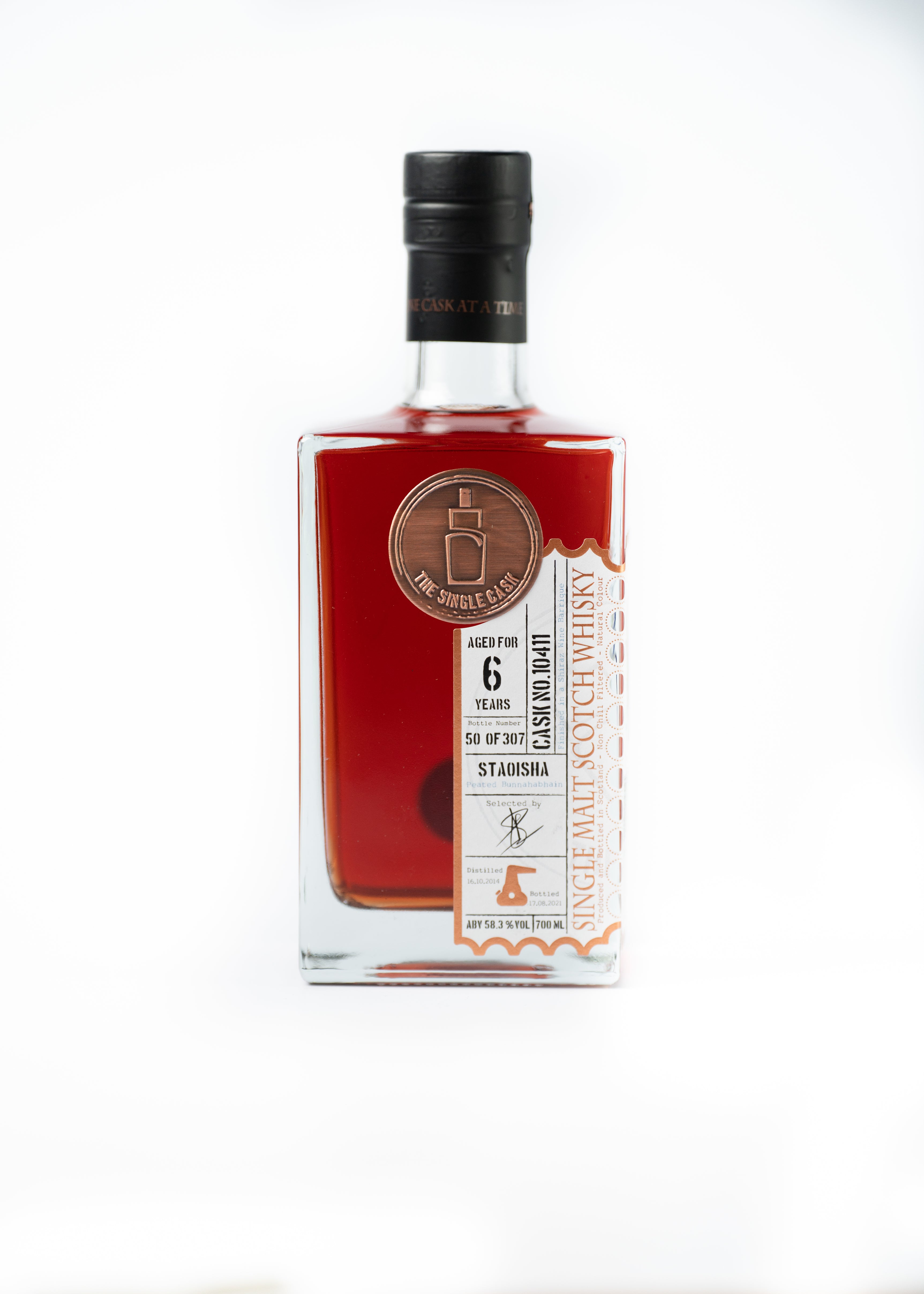 Peated Bunnahabhain (staoisha) 6 years old single malt scotch whisky bottled by The Single Cask