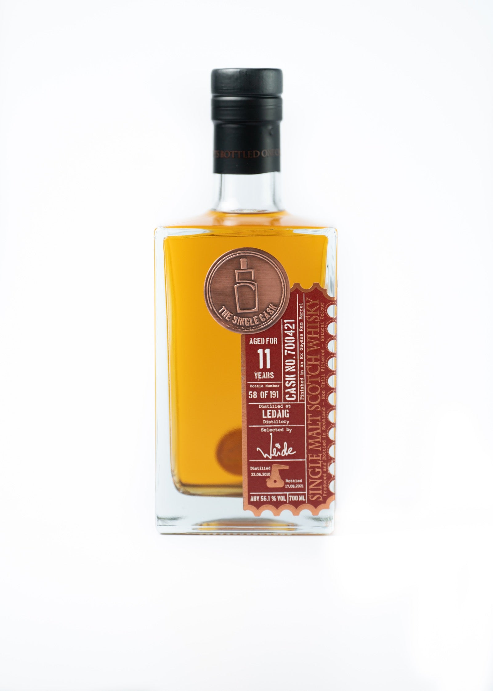 The Single Cask Christmas bottle 11 years old Ledaig single malt scotch whisky finished in an ex Guyana rum barrel. 